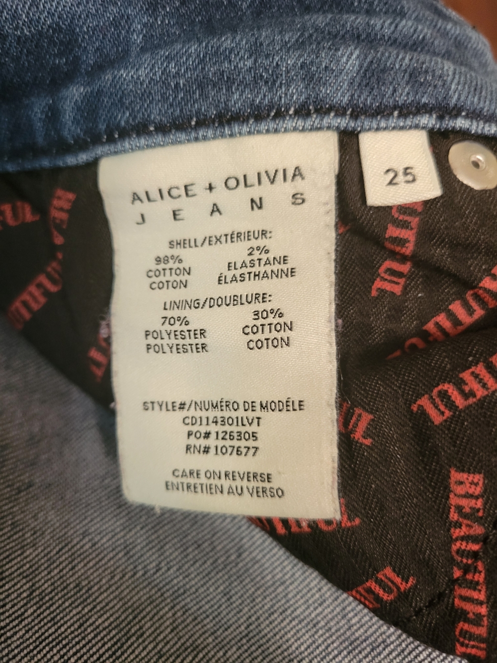 Alice + Olivia Beautiful Jeans High Rise Bell Bottom Size 25 - Picture 9 of 9